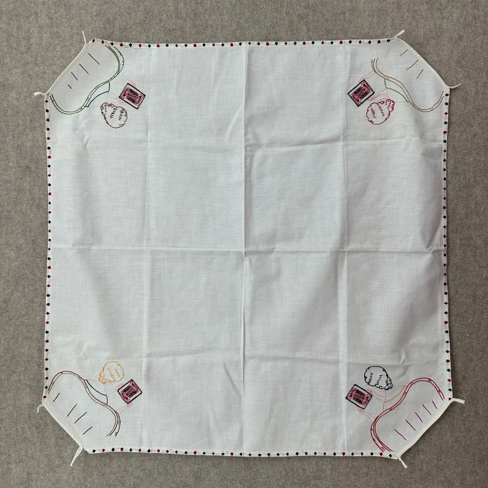 Vtg Embroidered Ladies Bridge Club Card Suits Card Table Tablecloth‎